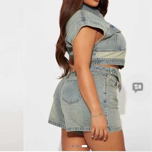 Fashion Nova Brenda Washed Denim Short Set - Vintage Wash - Picture 5 of 5